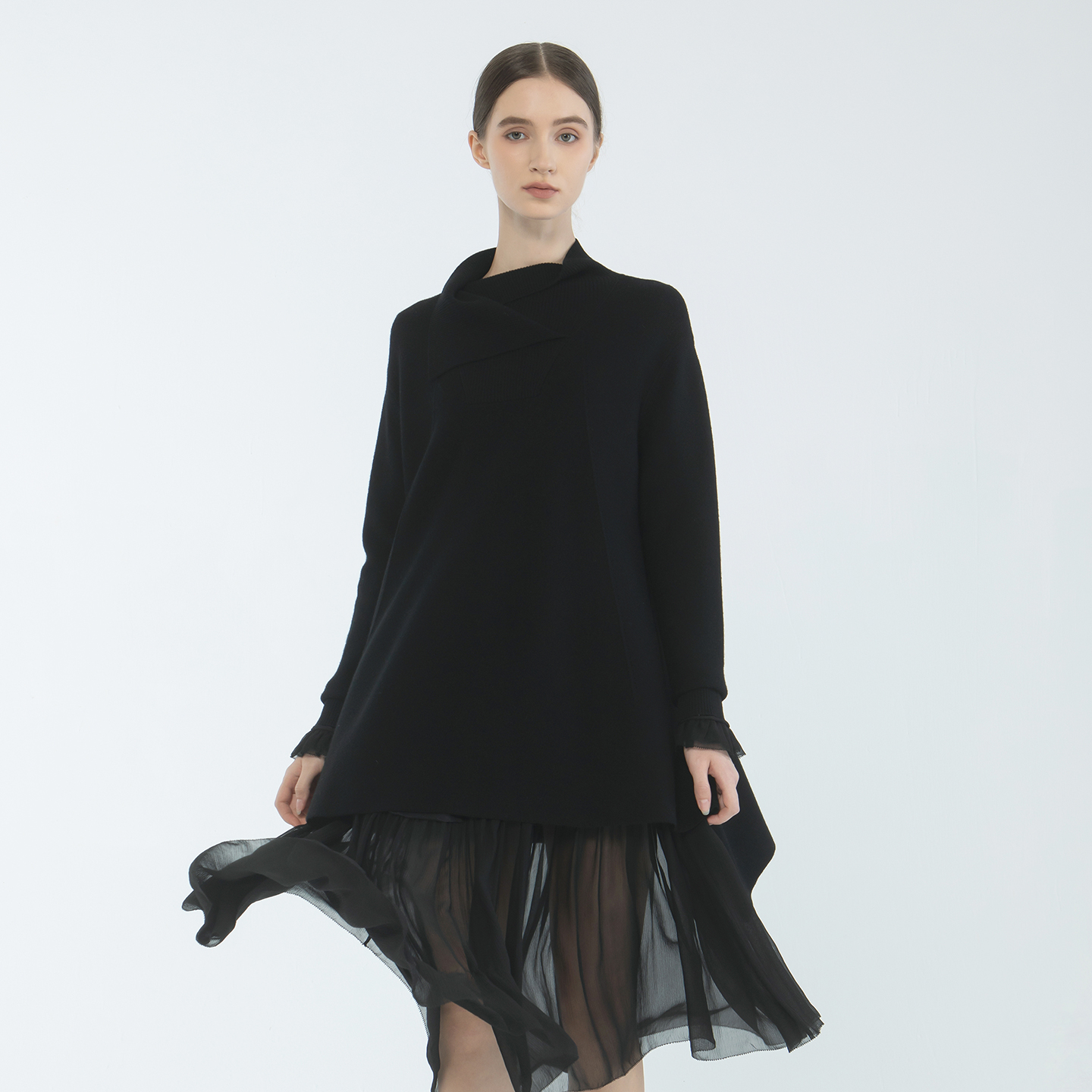 README羊毛套头折领针织衫