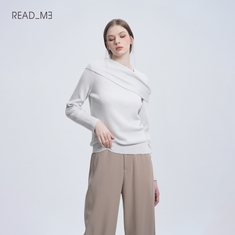 readme羊毛套头褶领针织衫