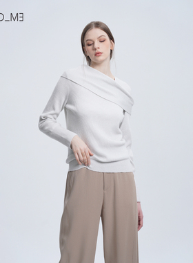 Readme读我褶领女短修身羊毛微闪多种穿法针织衫50213142