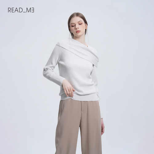 readme羊毛套头褶领针织衫