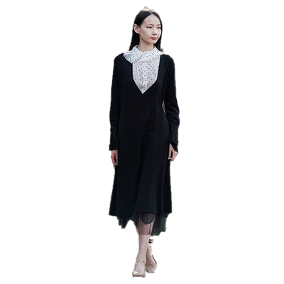 readme羊毛V领长针织开衫连衣裙