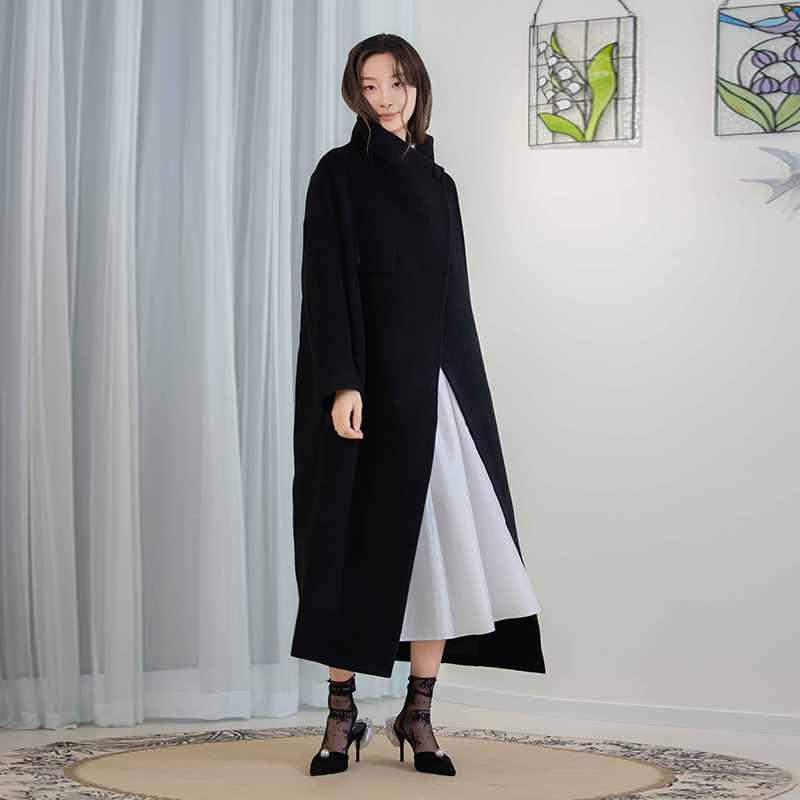 README羊毛一粒扣廓形大衣