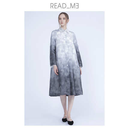 商场同款readme读我设计师水墨晕染真丝棉双层女士风衣60502113