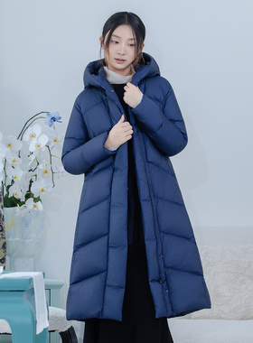 READ_ME读我经典藏蓝直身雁行绗缝长款连帽厚羽绒服B81428537