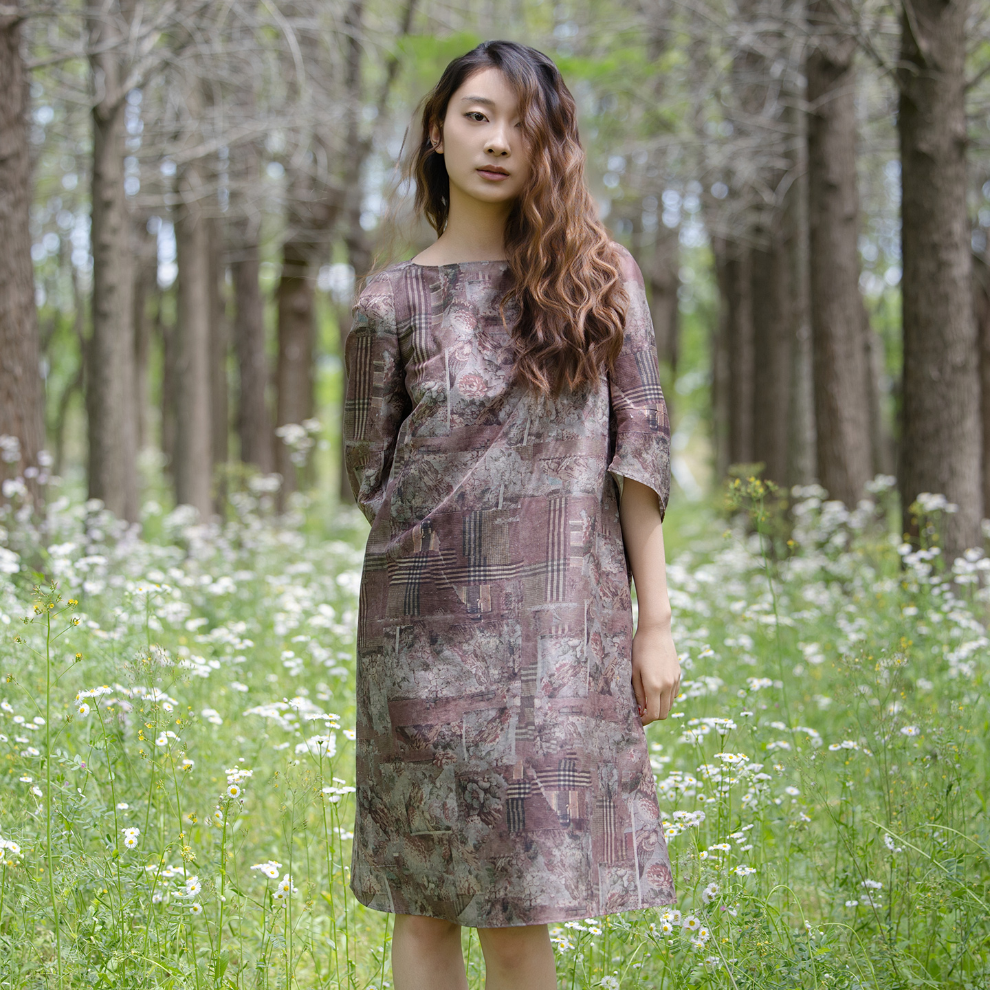 README印花直身一字领