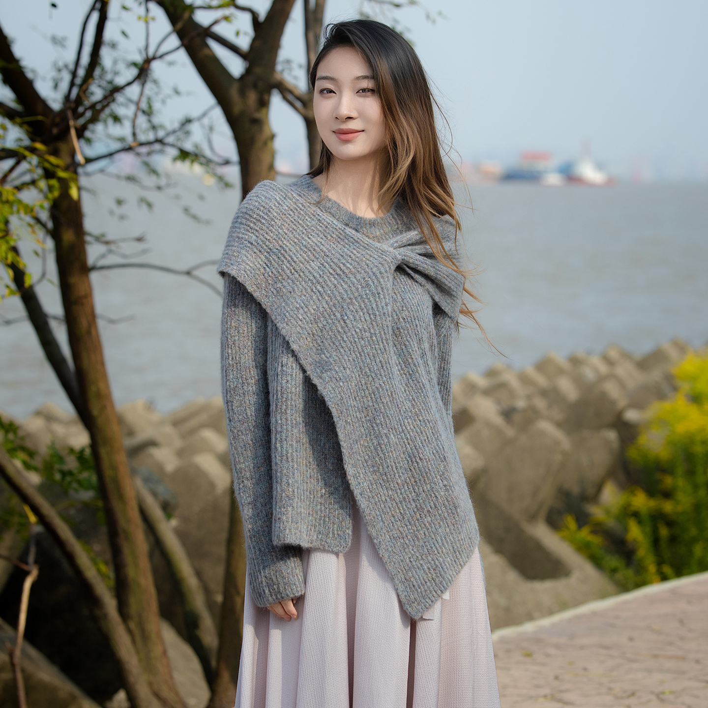 README套头连门襟针织衫