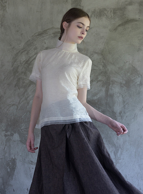 READ_ME读我杏色提花翻领简约短袖小衫G91101388