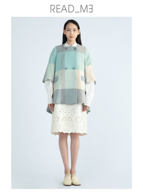readme读我简约气质A版格纹羊毛大衣女T60904288