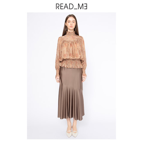 短衬衫readme春夏印花立领荷叶