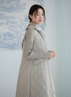 READ_ME读我顺身A摆针织袖相拼米咖长款羽绒服B11409405