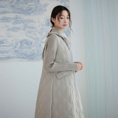 README长款针织相拼羽绒