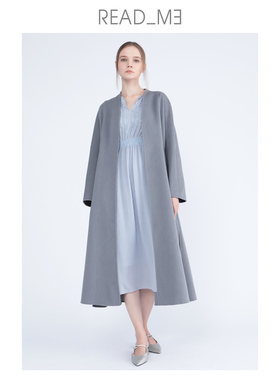 readme读我烟灰开襟修身长款双面呢羊毛羊绒大衣60911218