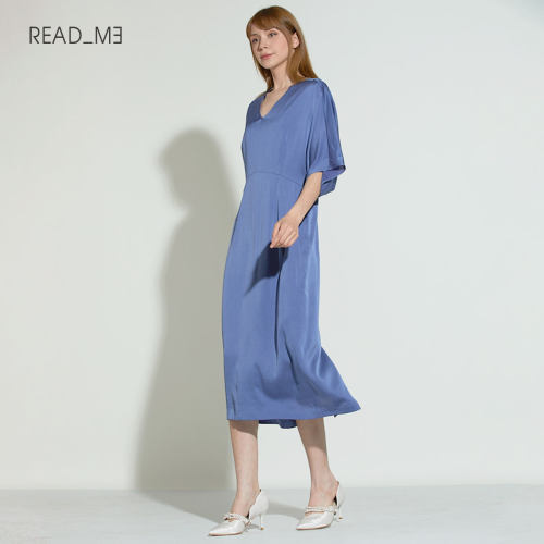 readme优雅V领真丝连衣裙