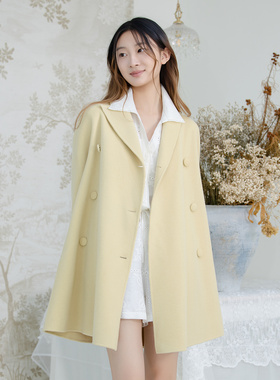 READ_ME读我经典设计感超宽叠襟双排扣A摆羊毛黄色大衣B30933507