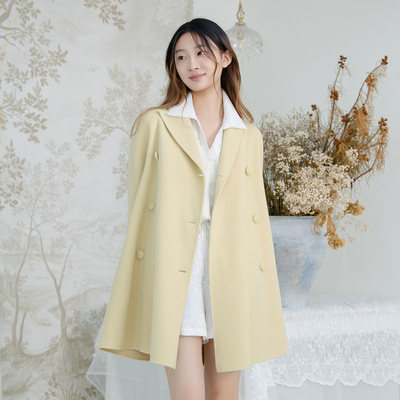 README羊毛中长双排扣叠襟