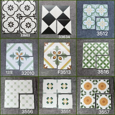 小花砖300300北欧墙砖卫生间瓷砖娘惹厨房地砖花园阳台砖黑白防滑