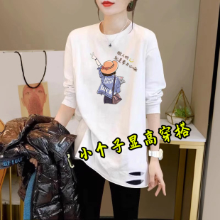 女秋冬季 打底衫 叠穿卫衣 遮屁股纯棉中长款 小个子显高穿搭配鲨鱼裤