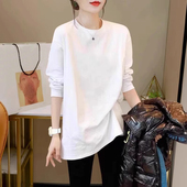 秋冬季 遮盖屁股洋气叠穿卫衣 女宽松大码 内搭中长款 纯棉加绒打底衫