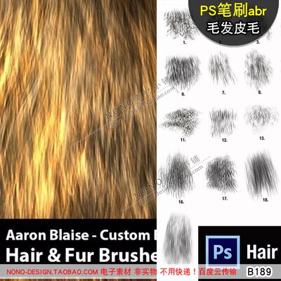 B189头发毛发皮毛动物绒毛PS笔刷abr画笔设计绘画增效绘画素材