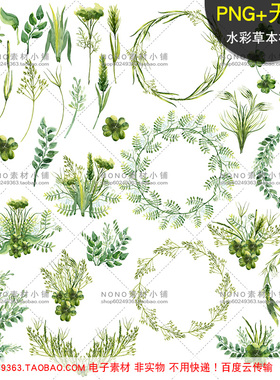 [AZ30]水彩草本植物野菜PNG免抠图绿色叶子装饰请柬卡片无缝素材
