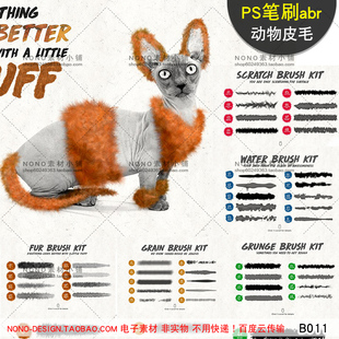 B011 手繪壓感筆數(shù)位板動物皮毛毛發(fā)紋理貓狗ABR筆刷PS繪畫素材