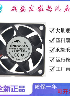 SNOWFAN 6cm6025风扇12v双滚珠轴承散热风扇YY6025H12B直流风机