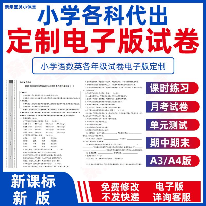 代出试卷小学初中数学语文英语电子版试卷期中期末代做个性化学习定制月考单元一二三四五六年级图片PDF转可编辑word定做课时练习