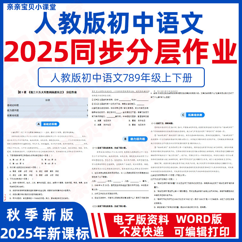 2025秋新课标人教版初中语文八年级上册课时同步练习分层作业word电子版练习试题七九年级下册带解析基础达标能力提升应用拓展资料