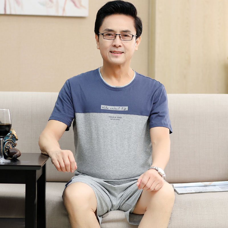 爸爸中老年人夏天全棉质套头睡衣图片