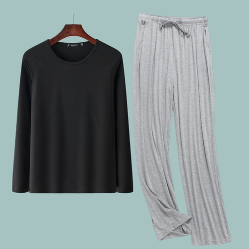 莫代尔棉睡衣男套装长袖长裤秋季薄款运动休闲家居服可外穿两件套