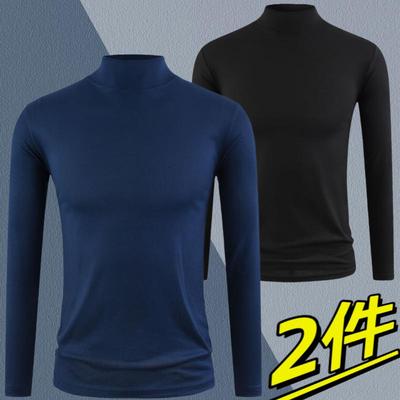 莫代尔半高领男士T恤修身薄款