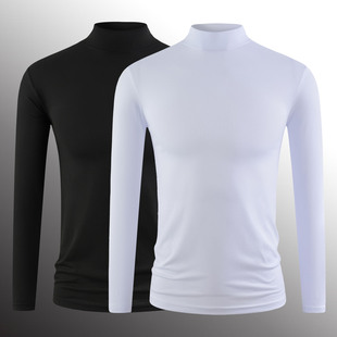 莫代尔棉半高领男士打底衫长袖T恤2026春夏季修身薄款内搭上衣服