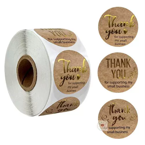 500pcs Round Gold Labels Спасибо Kract Stickers