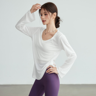 岚纹防晒瑜伽健身服长袖 宽松显瘦跑步训练上衣 女速干抽绳运动罩衫