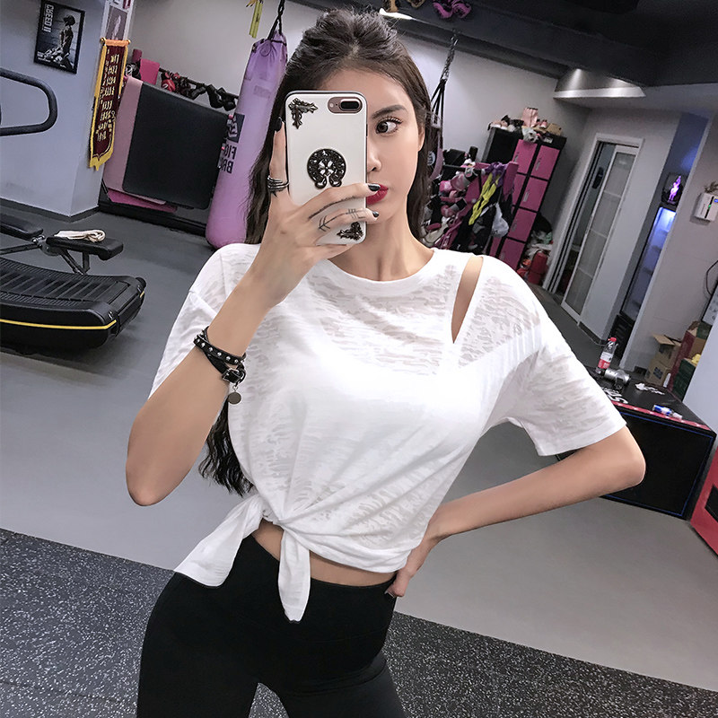 岚纹透气运动上衣女宽松显瘦舞蹈短袖T恤跑步健身罩衫性感瑜伽服,运动服/休闲服装,运动T恤,淘宝优惠券,粉丝福利购,淘宝优惠卷