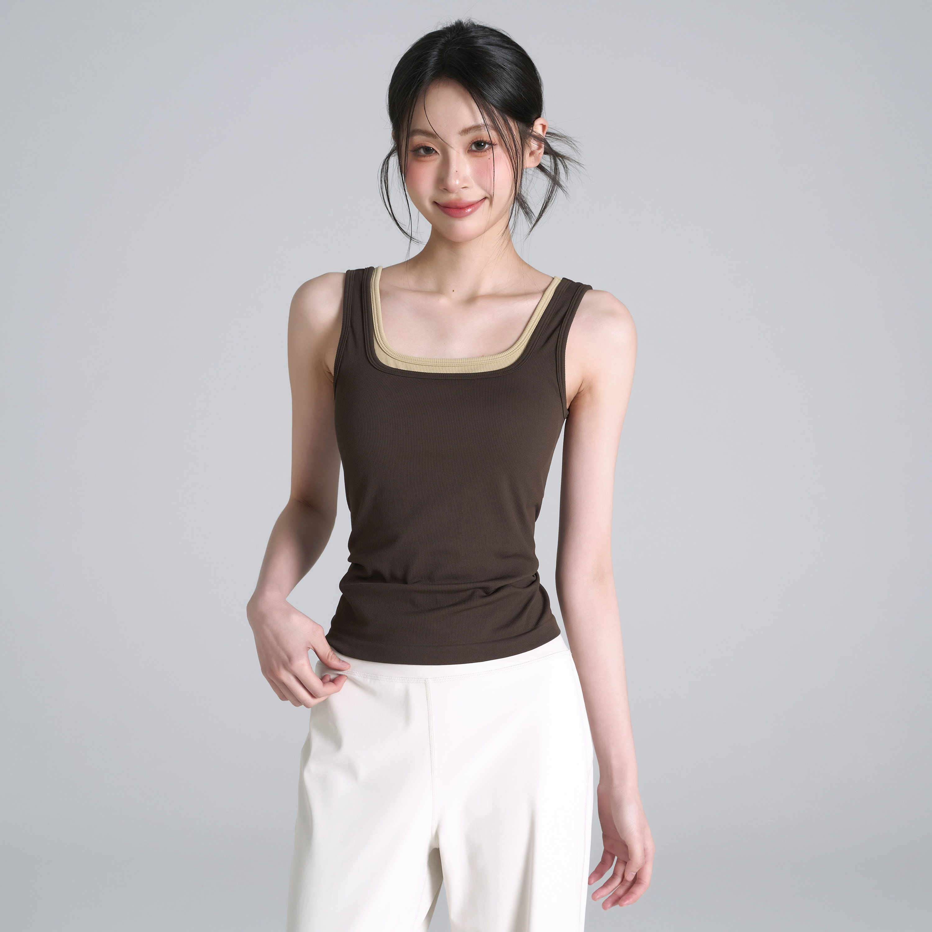 岚纹训练无袖运动背心女含胸垫拼色健身服透气训练瑜伽上衣夏季款