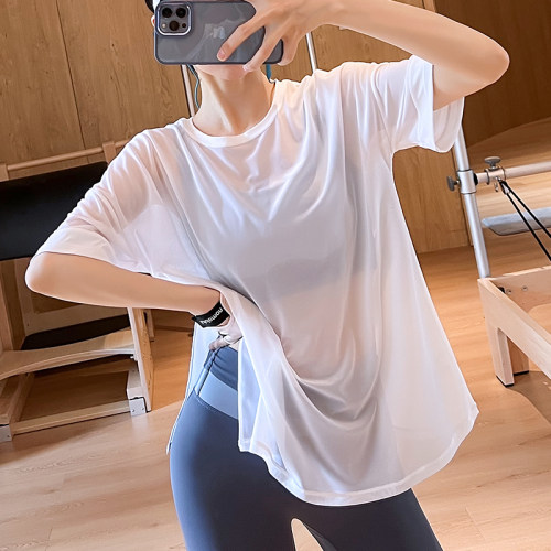岚纹网纱透气健身服女短袖罩衫