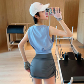 瑜伽罩衫 岚纹宽松无袖 运动背心T恤女夏季 快干跑步上衣圆领健身服