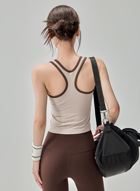 岚纹工字美背健身背心撞色瑜伽服上衣女带胸垫跑步运动文胸外穿新