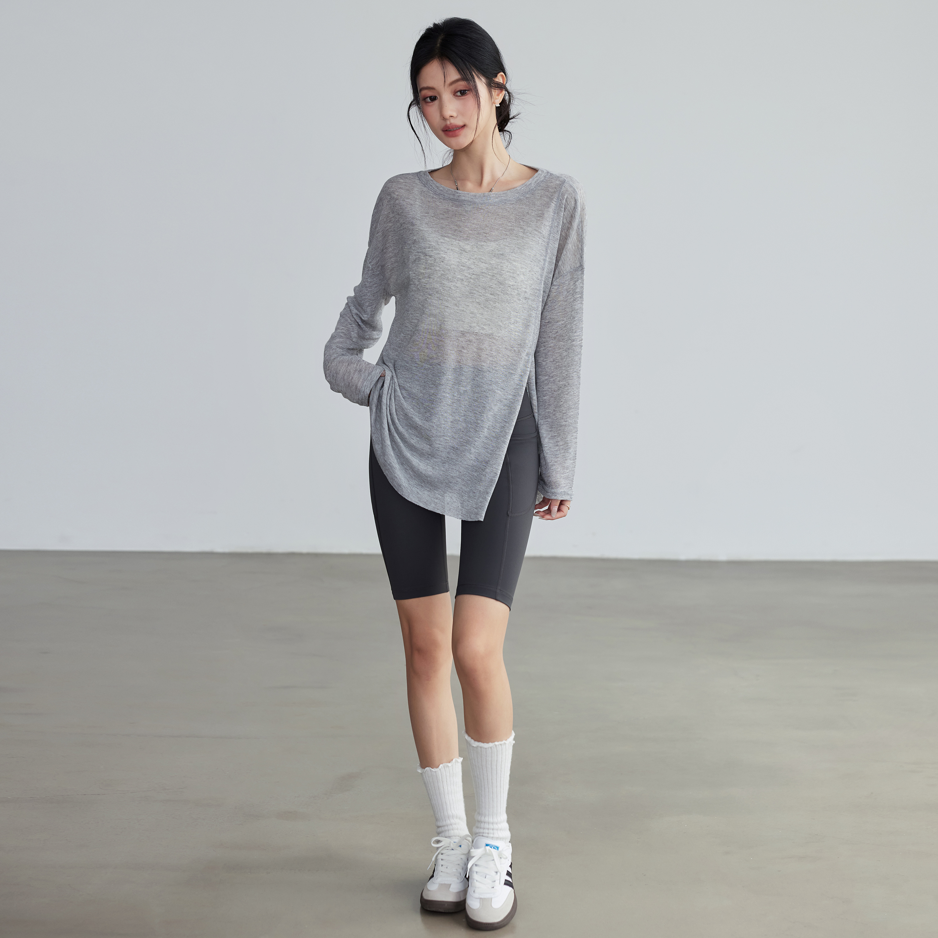 岚纹宽松防晒衣运动长袖女夏季透气健身训练T恤瑜伽服罩衫套装夏