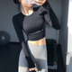 岚纹一体胸垫瑜伽服女秋冬短款 跑步运动上衣训练普拉提健身服长袖