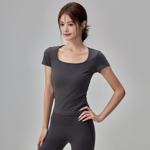 瑜伽服短袖女夏弹力显瘦运动上衣