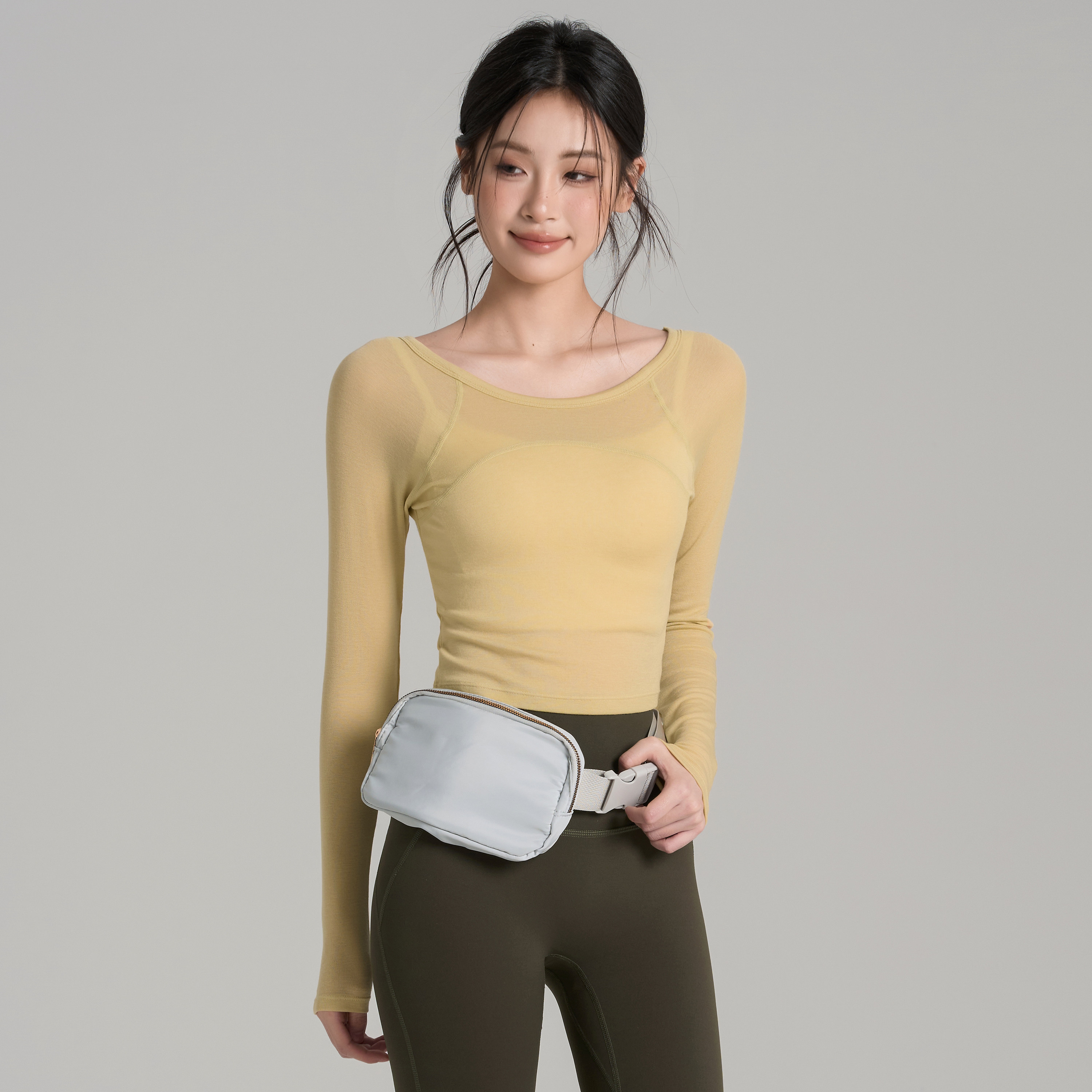 岚纹圆领普拉提瑜伽服女短款长袖莱赛尔羊毛跑步运动上衣,运动服/休闲服装,健身衣,淘宝优惠券,粉丝福利购,淘宝优惠卷