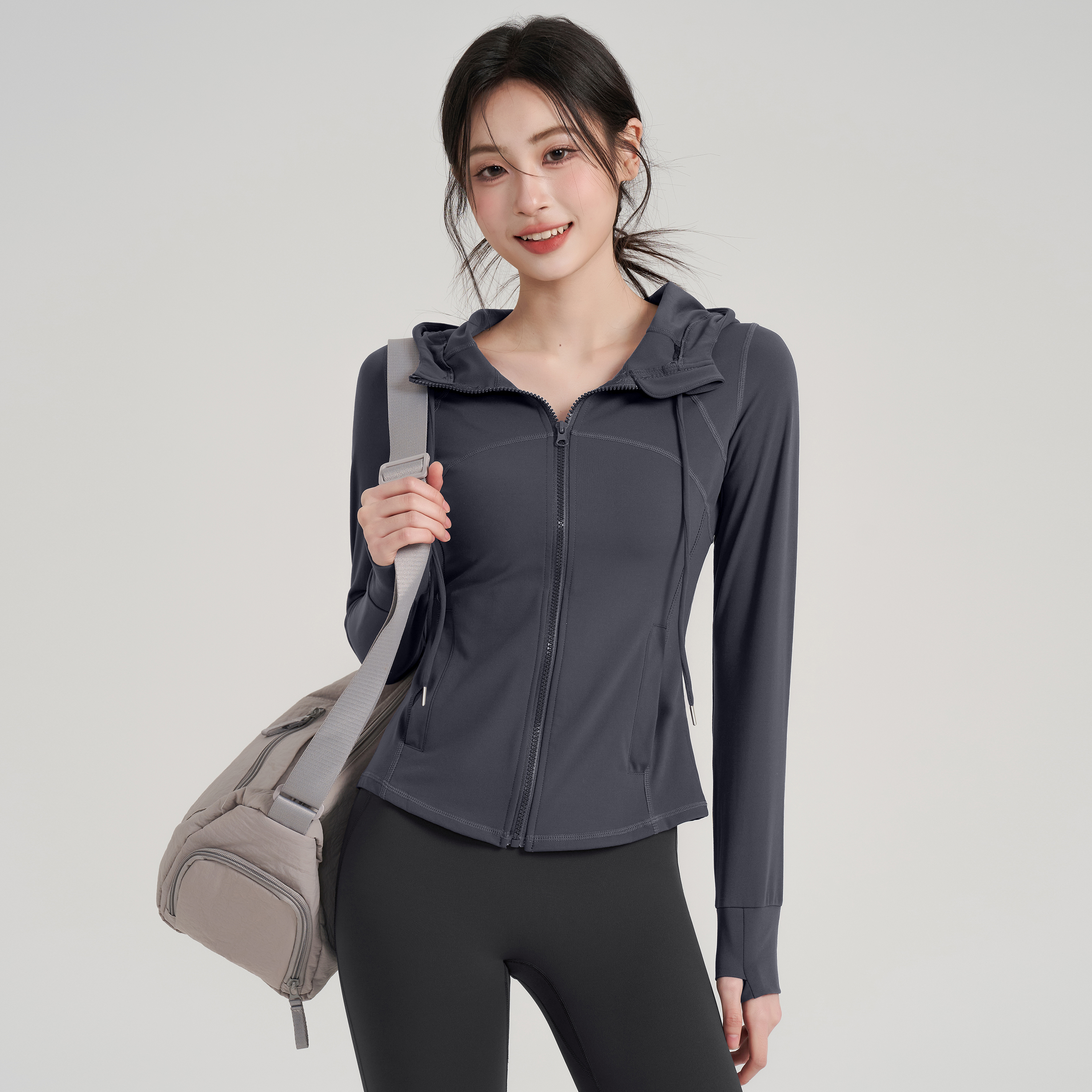 连帽瑜伽上衣外套秋冬运动长袖女