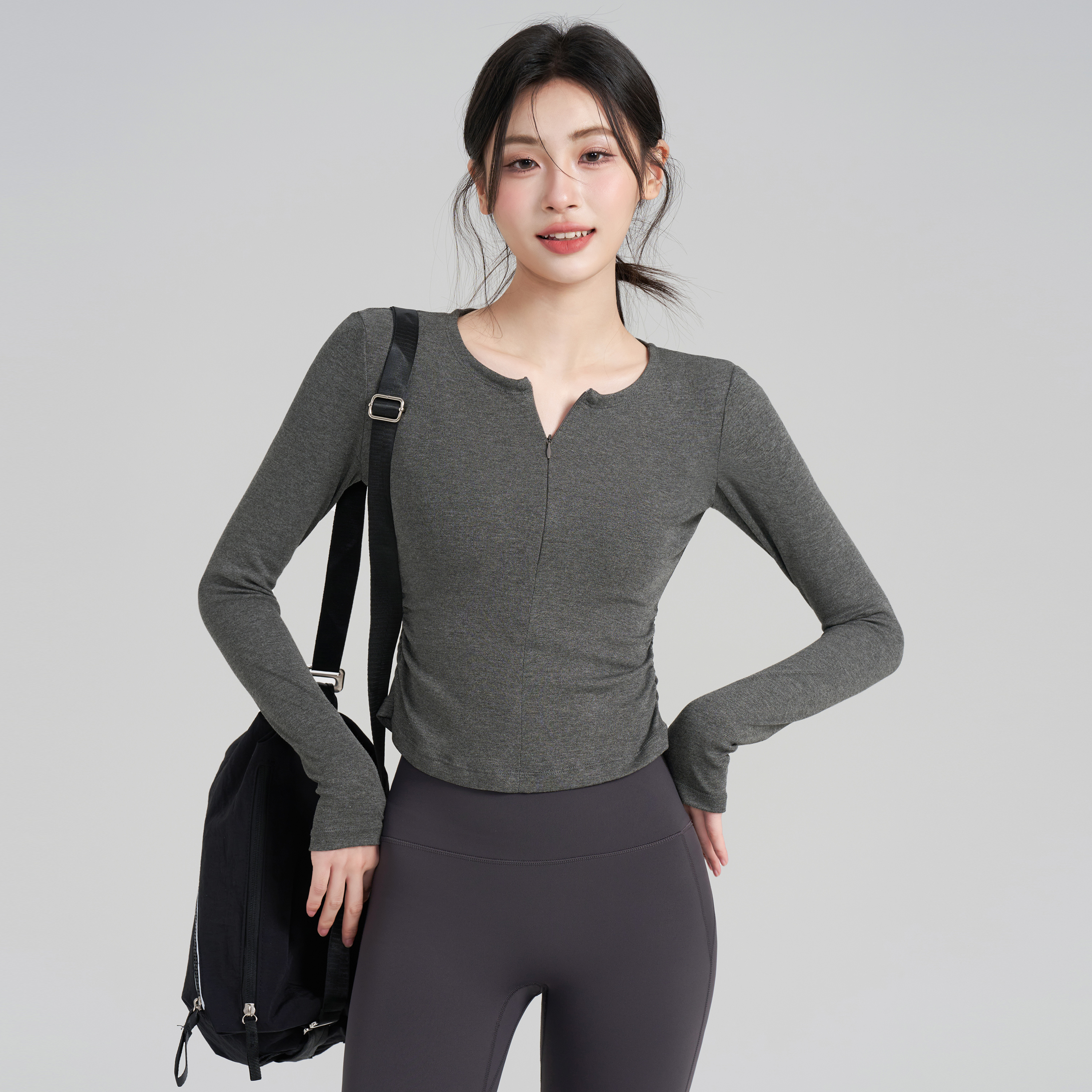 新款收腰瑜伽服上衣女健身长袖