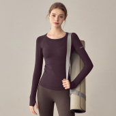 秋冬季 岚纹新款 瑜伽上衣运动T恤女普拉提训练服圆领跑步健身长袖