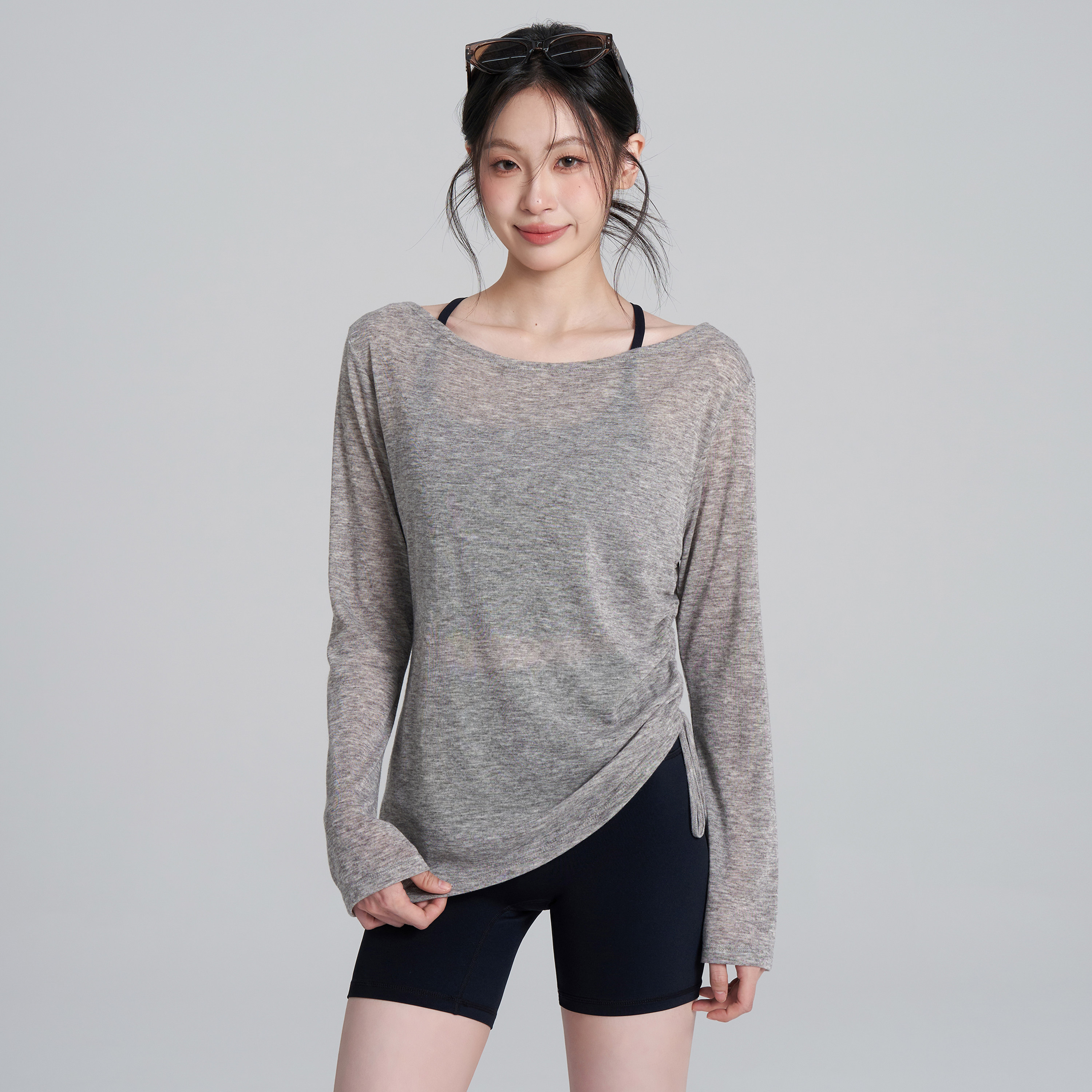岚纹新款瑜伽服女绝美普拉提防晒罩衫宽松健身上衣速干运动长袖t