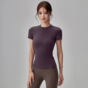 岚纹速干弹力健身瑜伽服女紧身跑步运动短袖 训练跑步上衣 t恤夏季
