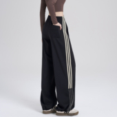 长裤 岚纹宽松夏季 休闲直筒健身瑜伽工装 子女三条杠跑步卫裤 运动裤