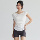 健身服短袖 运动套装 t恤 抽绳瑜伽上衣女速干透气跑步罩衫 岚纹夏季